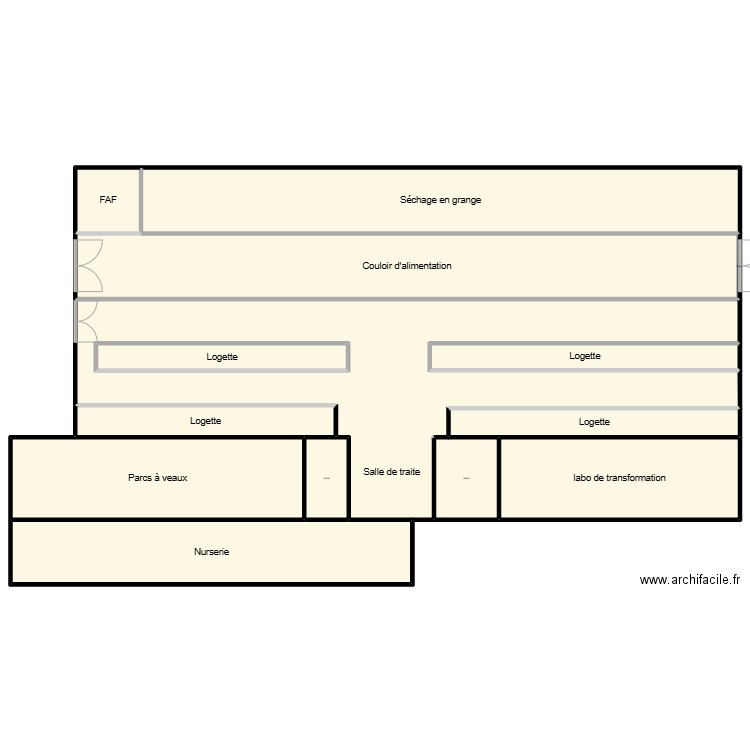 Batiment. Plan de 14 pièces et 2429 m2