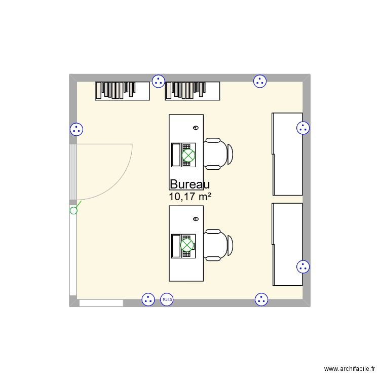 Bureau. Plan de 1 pièce et 10 m2