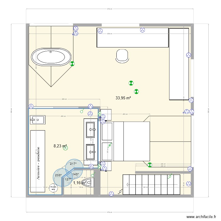 Etage Poussin Carantec 2. Plan de 2 pièces et 43 m2