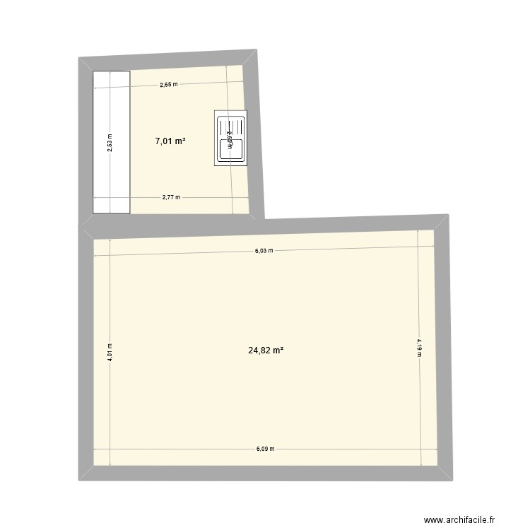 SALON2. Plan de 2 pièces et 32 m2