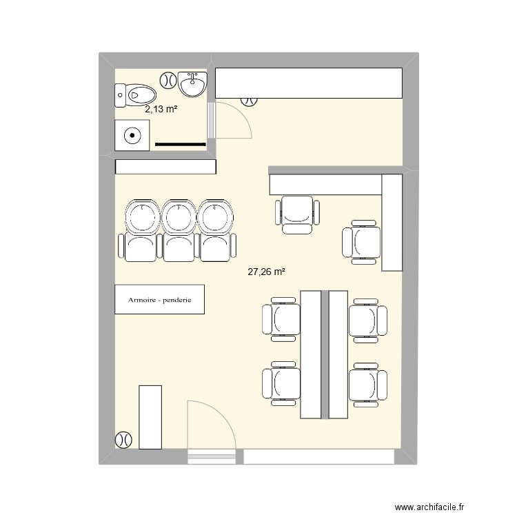 salon FLO. Plan de 2 pièces et 29 m2