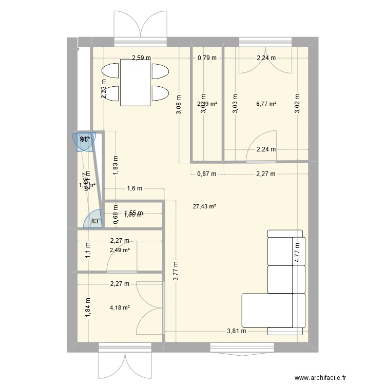 lardy. Plan de 7 pièces et 46 m2