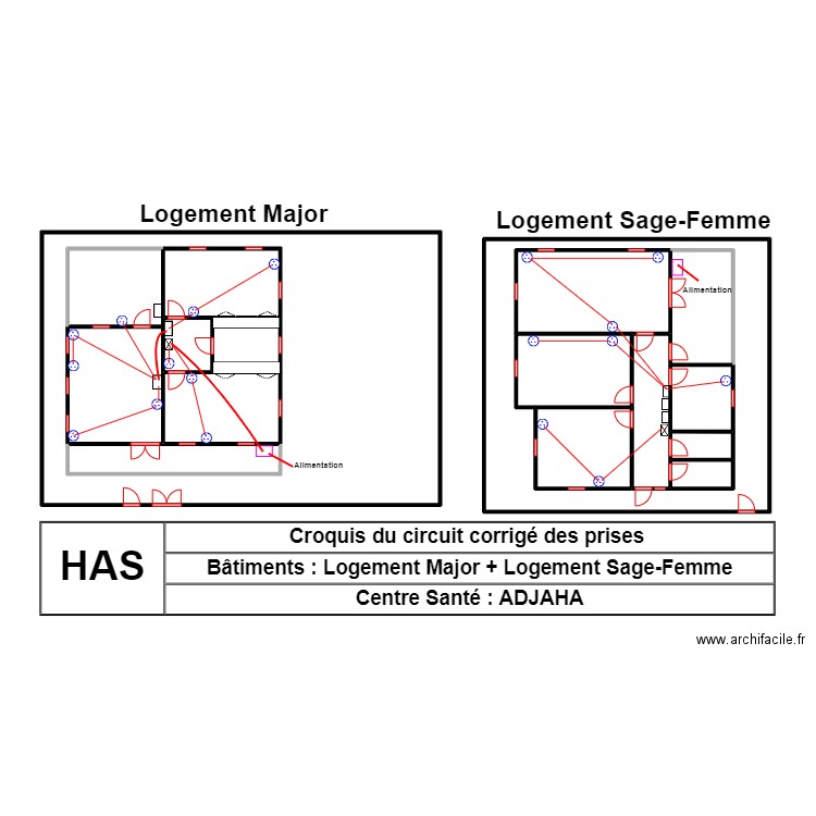CROQUIS CIRCUIT CORRIGE PRISES DES LOGE CS ADJAHA. Plan de 17 pièces et 167 m2