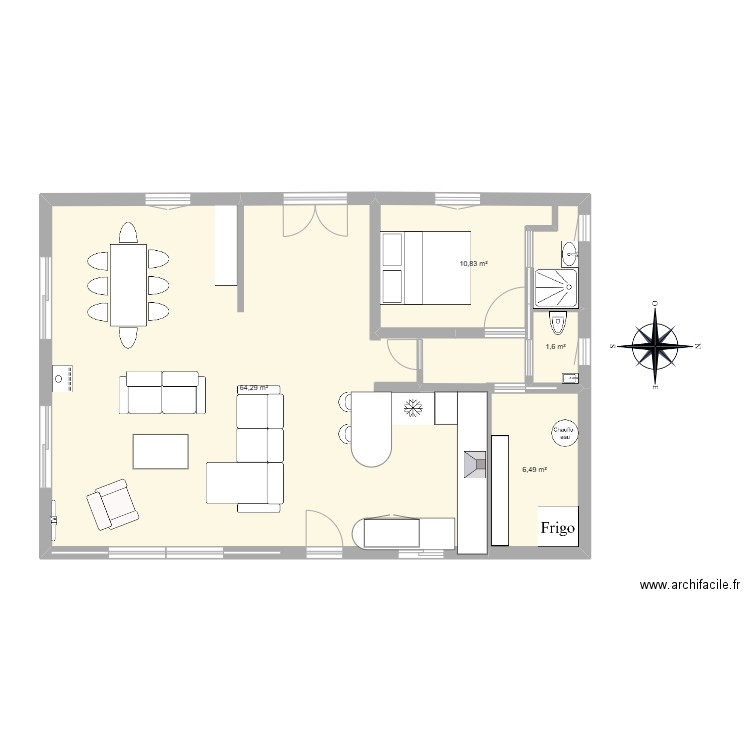 12/8 rdc. Plan de 4 pièces et 83 m2