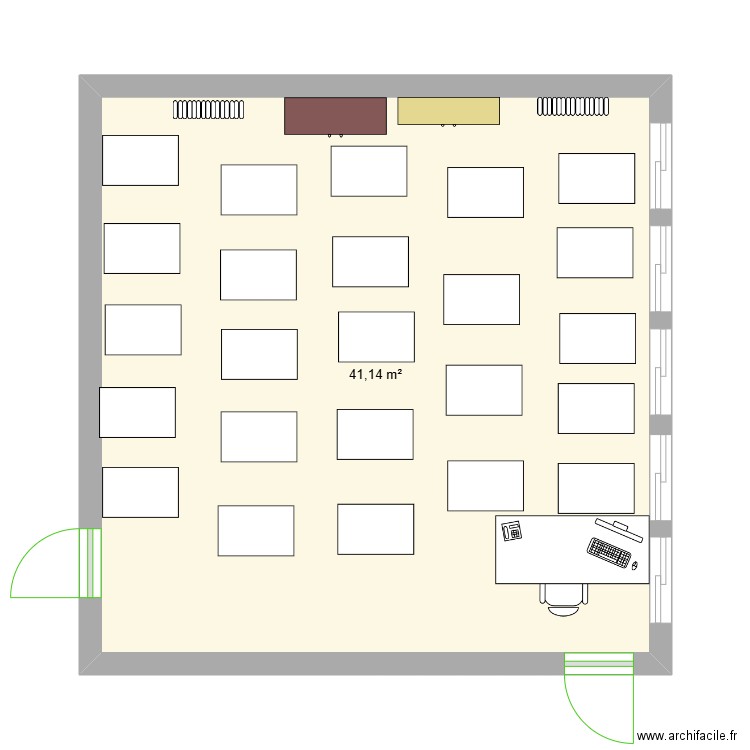 Classe. Plan de 1 pièce et 41 m2