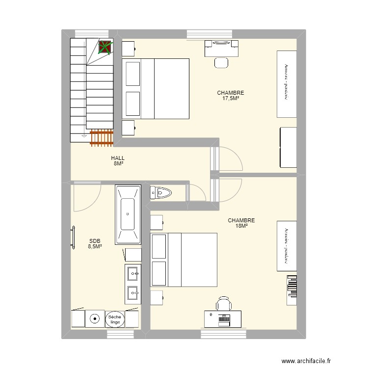 2ème ETAGE GALLAIT. Plan de 5 pièces et 54 m2