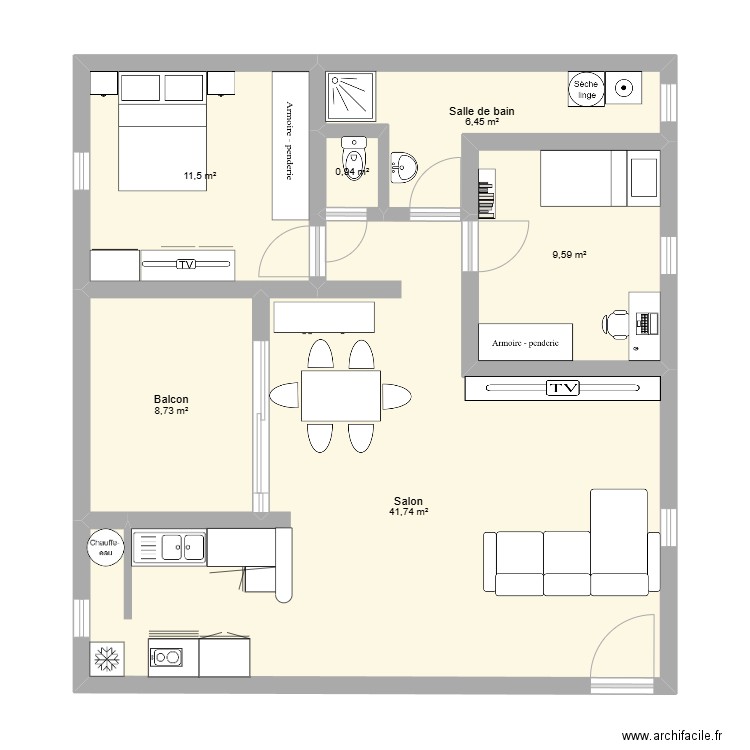 Canopée. Plan de 6 pièces et 79 m2