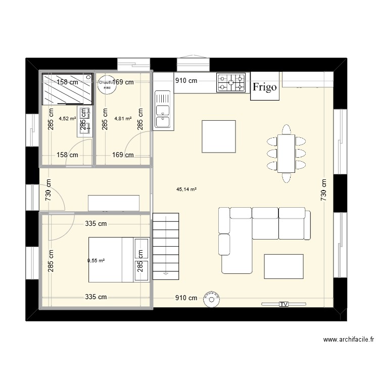 RDC chalet. Plan de 4 pièces et 85 m2