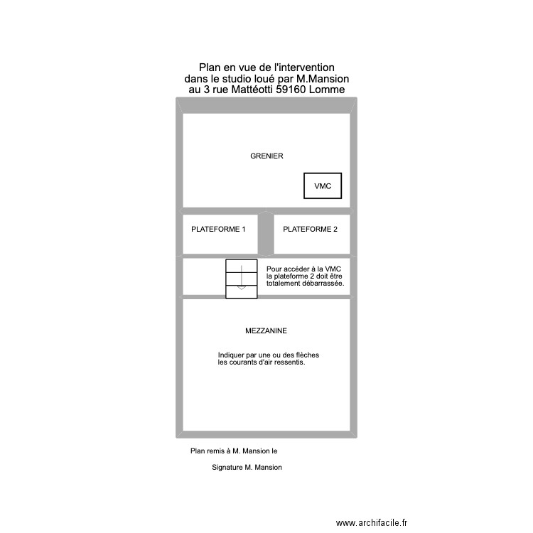 VMC ET MEZZANINE. Plan de 5 pièces et 14 m2