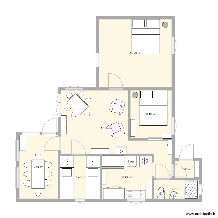 Storstugan extension 3. Plan de 8 pièces et 64 m2