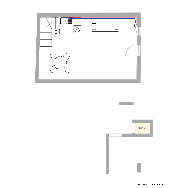 rdc. Plan de 1 pièce et 1 m2