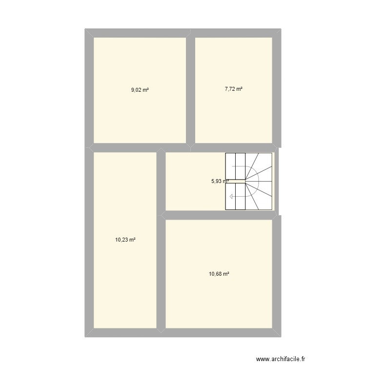 R+1. Plan de 5 pièces et 44 m2