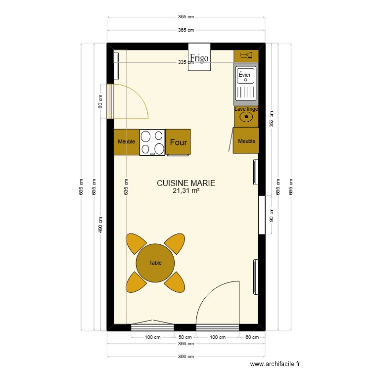 Cuisine MArie. Plan de 1 pièce et 21 m2