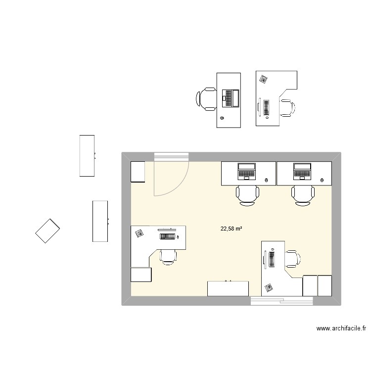 bur etage2. Plan de 1 pièce et 23 m2