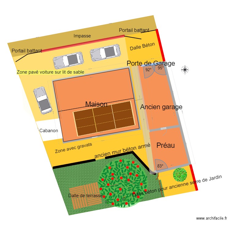 plan de masse détaillé avant travaux. Plan de 2 pièces et 135 m2