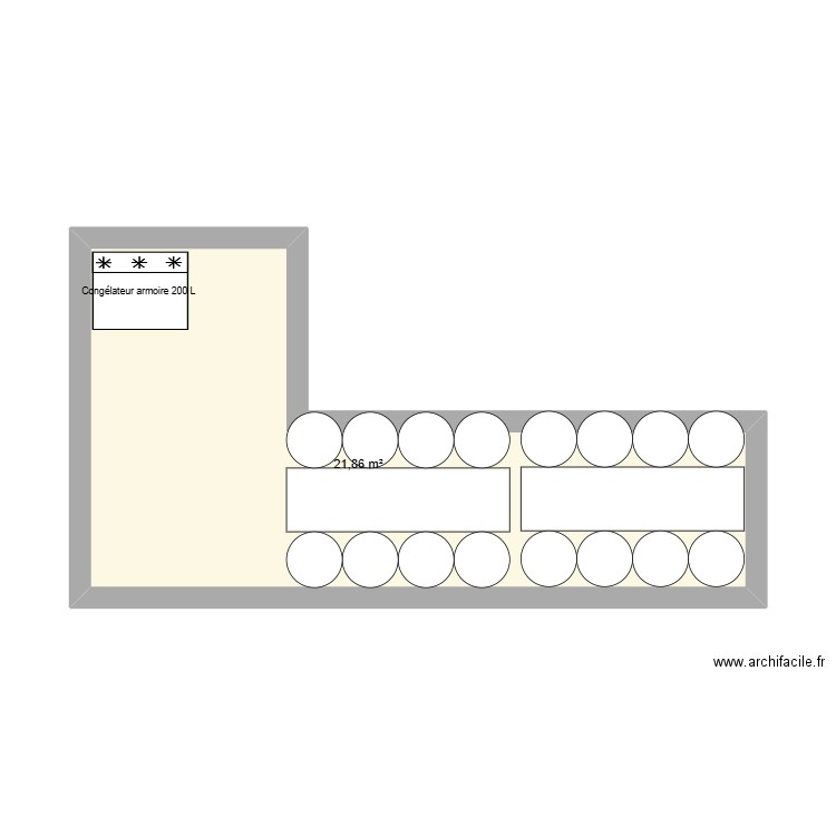 KIZINGA SALLE A MANGER CUISINE. Plan de 1 pièce et 22 m2