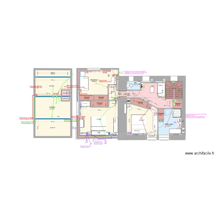 Etage 10-01-2025 schéma électrique. Plan de 25 pièces et 84 m2