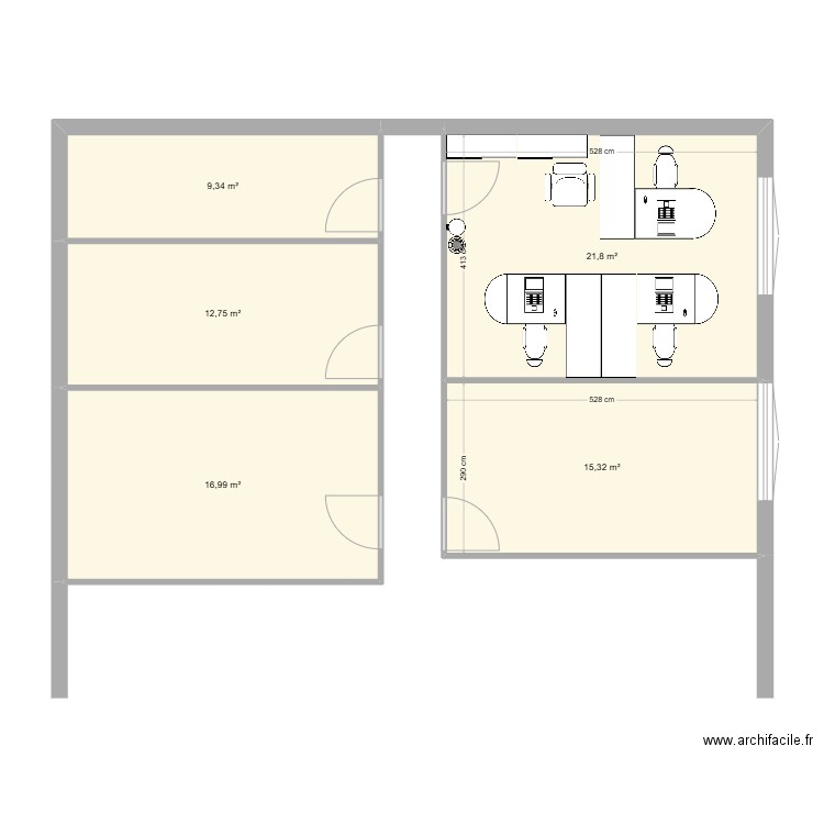 Aménagement bureau - projet - Ind A. Plan de 5 pièces et 76 m2