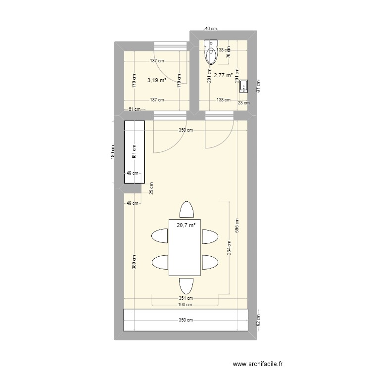 Local du fond - BJ. Plan de 3 pièces et 27 m2