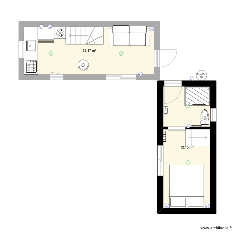 tiny. Plan de 2 pièces et 25 m2