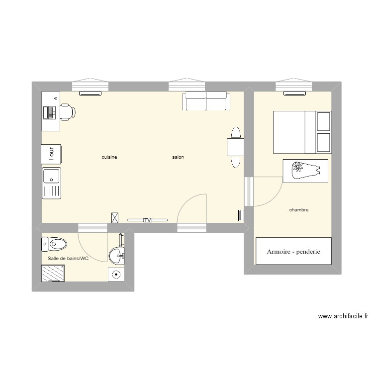 plan intérieur. Plan de 3 pièces et 33 m2