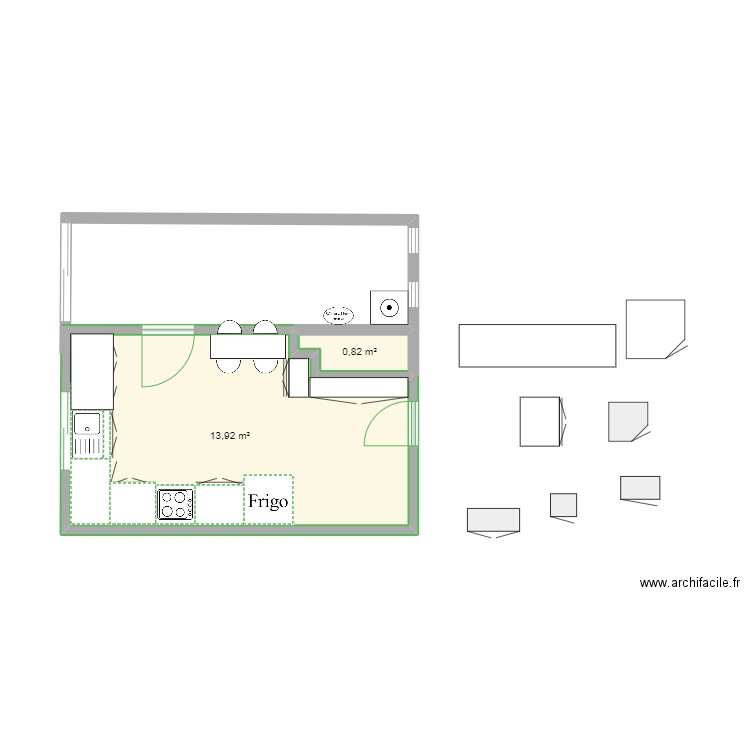 mina . Plan de 2 pièces et 15 m2