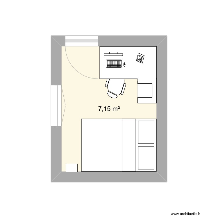 chambre init. Plan de 1 pièce et 7 m2