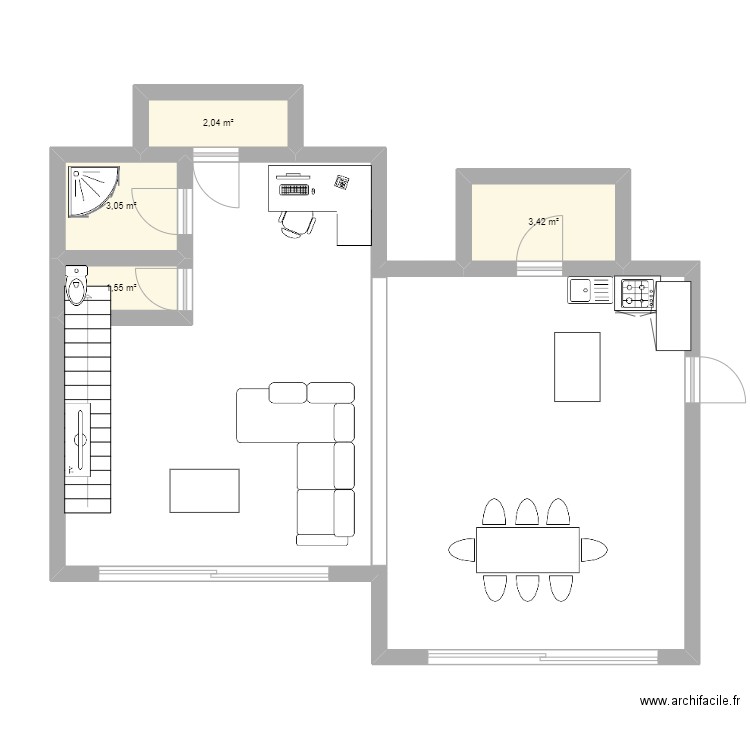 Maison rez de chaussé. Plan de 4 pièces et 10 m2