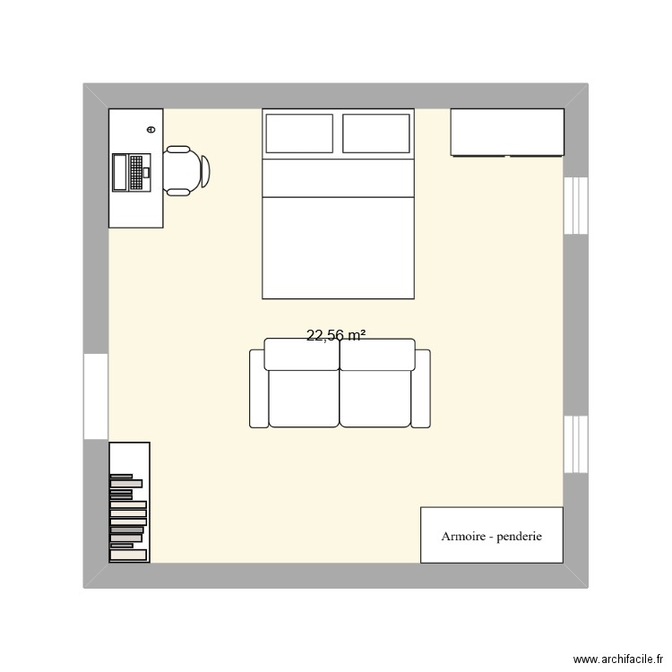 chambre. Plan de 1 pièce et 23 m2