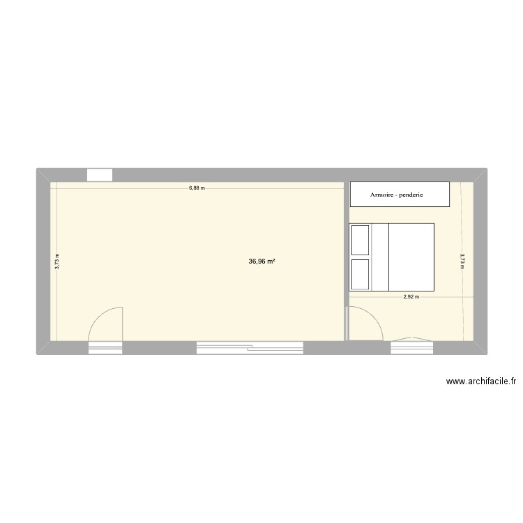 Box. Plan de 1 pièce et 37 m2