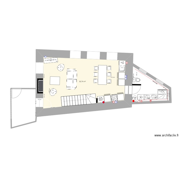 RIEC_niveau0_cusine1. Plan de 1 pièce et 33 m2