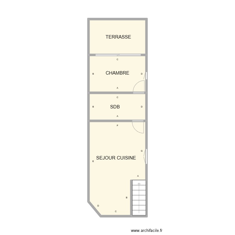 1 ETAGE REMPART PLOMB. Plan de 5 pièces et 29 m2