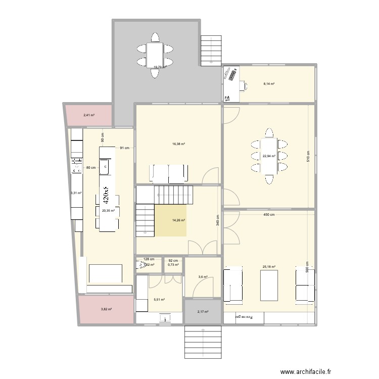 Raquette rez Def ?. Plan de 15 pièces et 150 m2