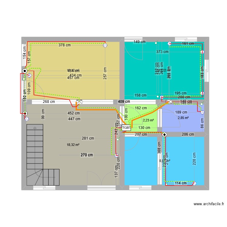 plan 1. Plan de 6 pièces et 57 m2