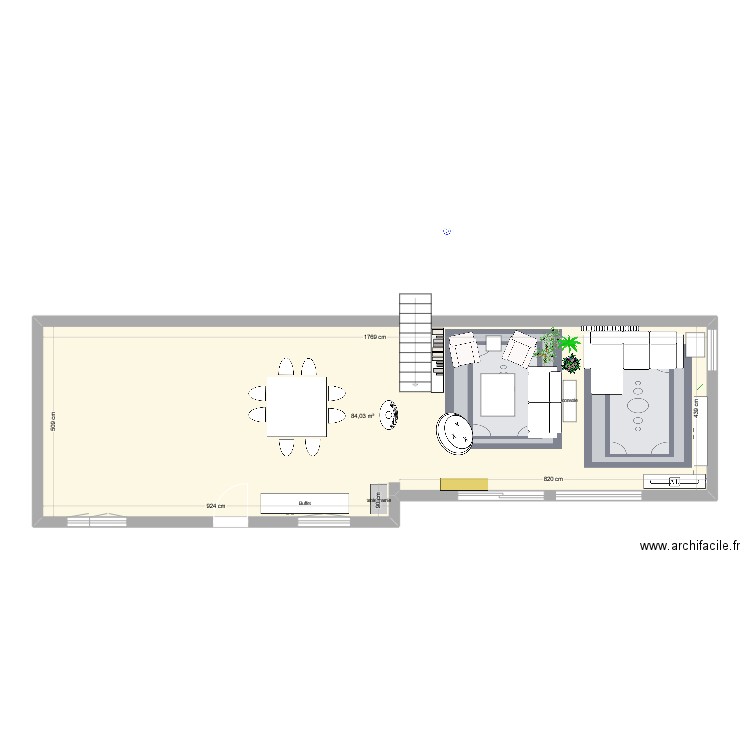 Salon. Plan de 1 pièce et 84 m2