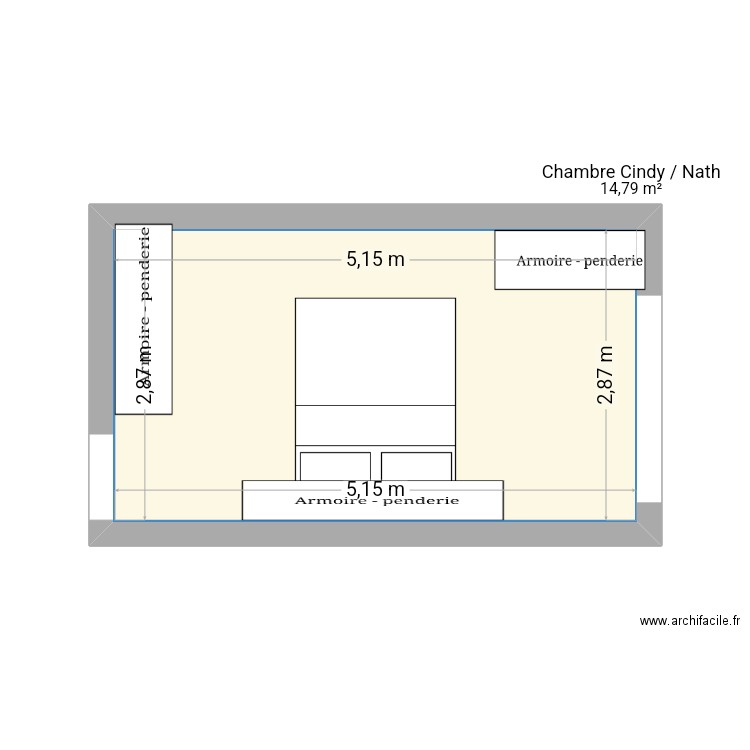 Chambre Cindy / Nath. Plan de 1 pièce et 15 m2