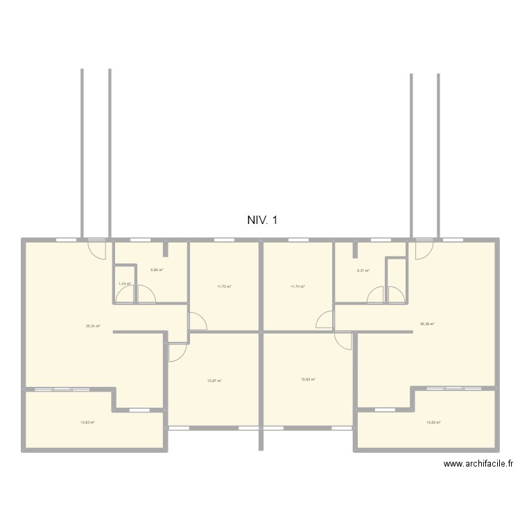 plan immeuble  / 4 lots  NIV 1. Plan de 11 pièces et 167 m2