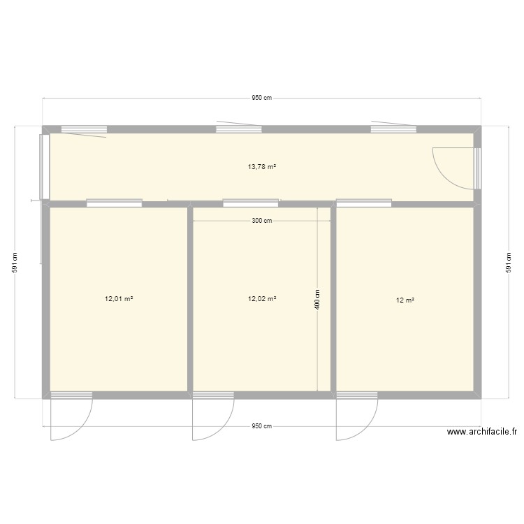 ecurie. Plan de 4 pièces et 50 m2