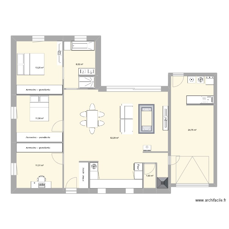 SDB. Plan de 7 pièces et 123 m2