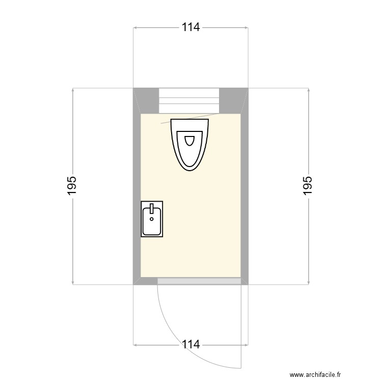 Sanitaires. Plan de 1 pièce et 2 m2