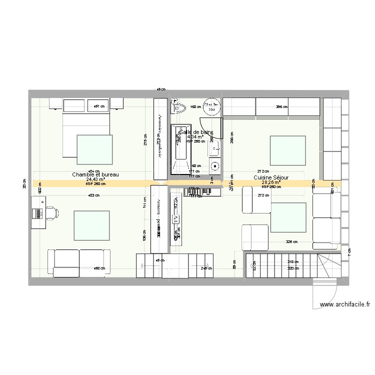  Bagnolet pied à terre. Plan de 3 pièces et 57 m2