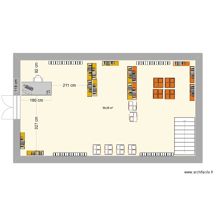 Bib en travaux. Plan de 1 pièce et 59 m2