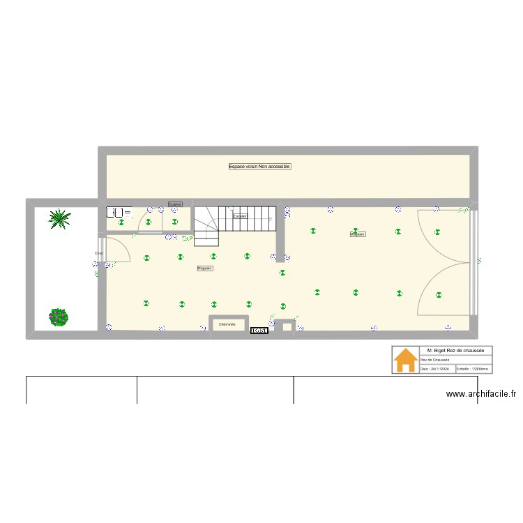 M. Biget Rez de chaussée. Plan de 3 pièces et 66 m2