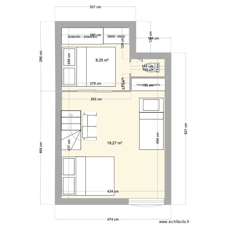 Risoul 3 chambre. Plan de 2 pièces et 28 m2