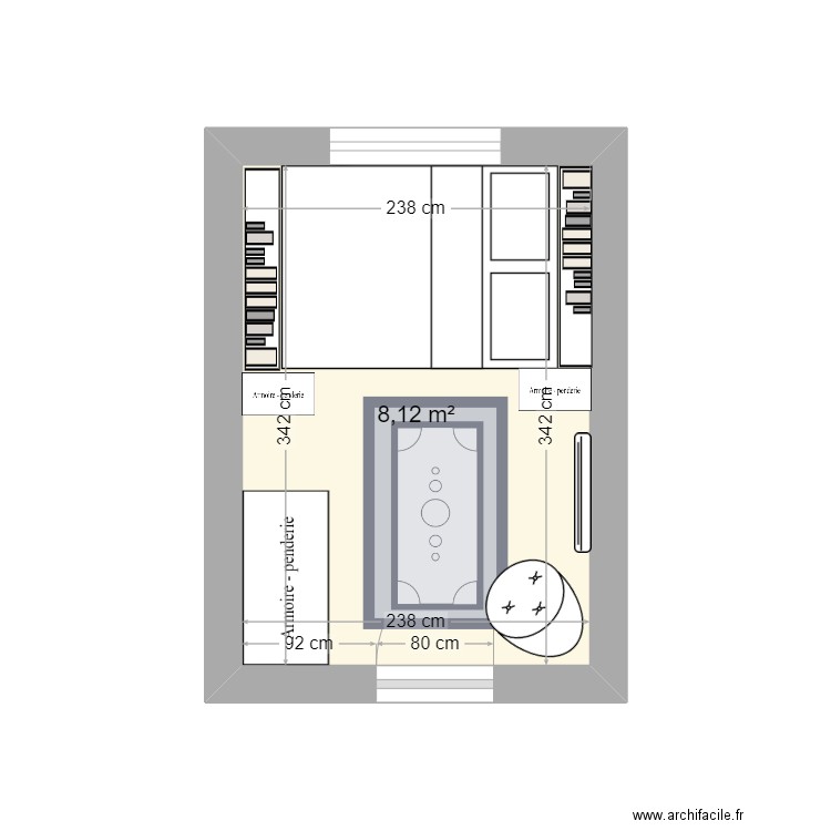 chambre MERICOURT. Plan de 1 pièce et 8 m2