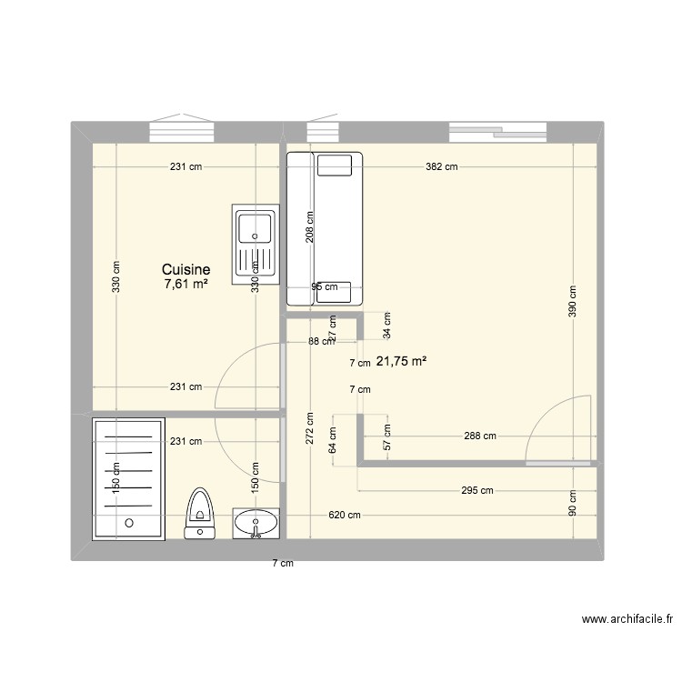 marcel. Plan de 2 pièces et 29 m2