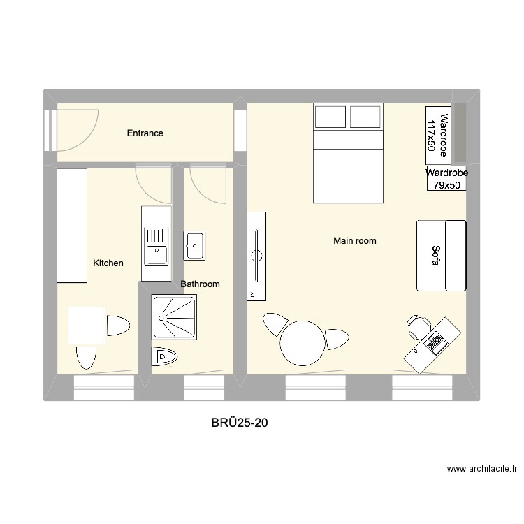 BRÜ25-20 Brüsseler Str. 25 WE 20. Plan de 5 pièces et 41 m2