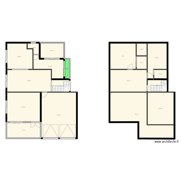Duplexe 1.storage. Plan de 19 pièces et 260 m2