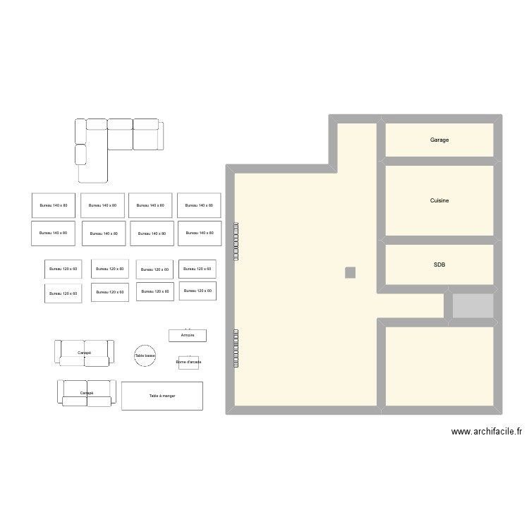 nouveau. Plan de 6 pièces et 65 m2