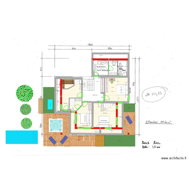 reduit MAX REZ JARDIN ESC CENTR SAMOENS 3CH + SAUNA. Plan de 4 pièces et 35 m2